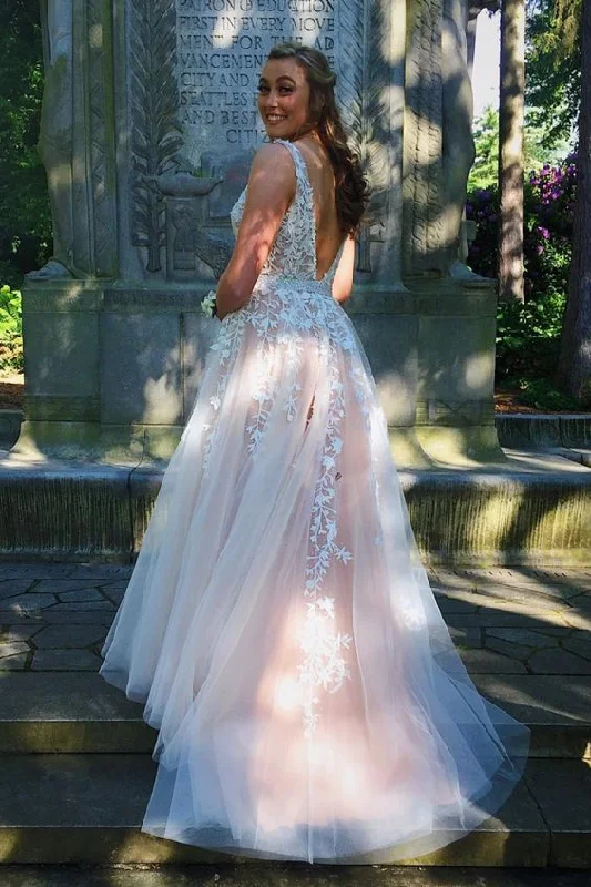 Save Like Never Before!A-line ivory lace appliques long prom dress with v back cg22074 Save Like Never Before!A-line ivory lace appliques long prom dress with v back cg22074
