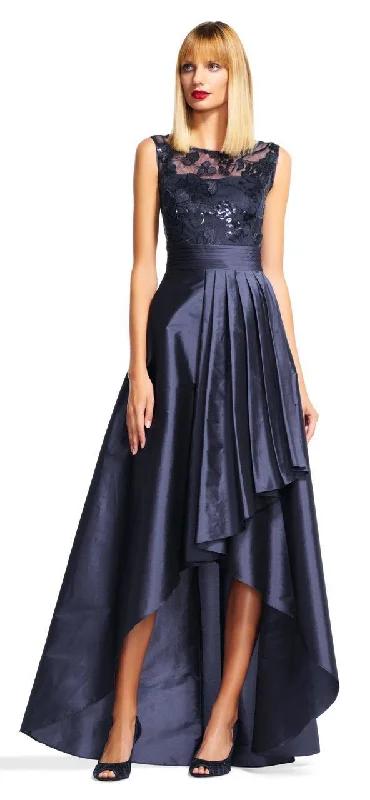 Get More for Less!Adrianna Papell - AP1E200402 Lace Illusion Pleated High Low Dress - 1 Pc Navy in Size 14 Available Get More for Less!Adrianna Papell - AP1E200402 Lace Illusion Pleated High Low Dress - 1 Pc Navy in Size 14 Available