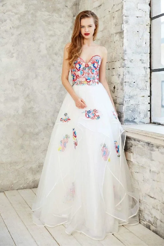 Buy One, Get One Free!Angela & Alison Strapless Floral Embroidery Gown 71013 - 1 Pc Ivory in Size 6 Available Buy One, Get One Free!Angela & Alison Strapless Floral Embroidery Gown 71013 - 1 Pc Ivory in Size 6 Available