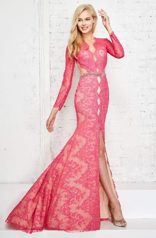 Don’t Wait – Shop Today!Angela & Alison Long Sleeve Illusion Lace High Slit Gown - 1 pc Fuchsia in Size 2 Available Don’t Wait – Shop Today!Angela & Alison Long Sleeve Illusion Lace High Slit Gown - 1 pc Fuchsia in Size 2 Available