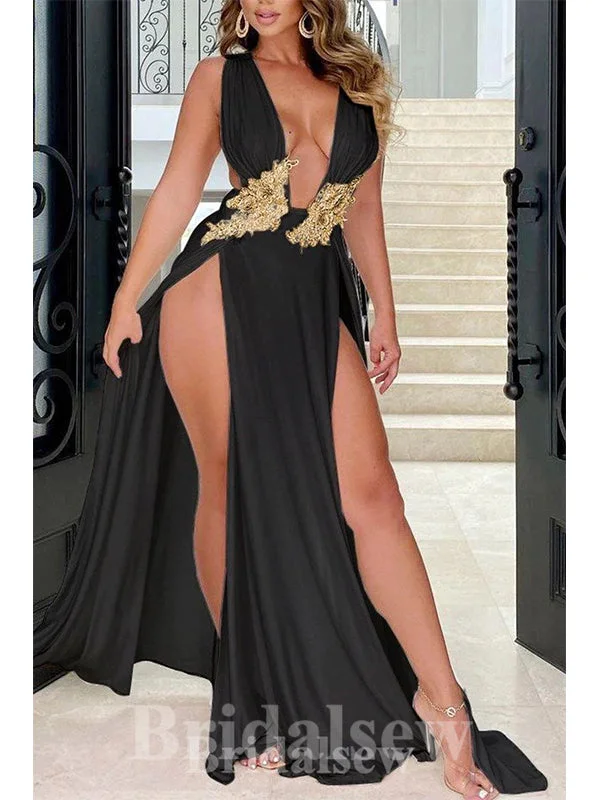 Stock Up and Save!Black Sexy Unique Modest Sleeveless High Slit Stylish Long Women Evening Prom Dresses PD753 Stock Up and Save!Black Sexy Unique Modest Sleeveless High Slit Stylish Long Women Evening Prom Dresses PD753