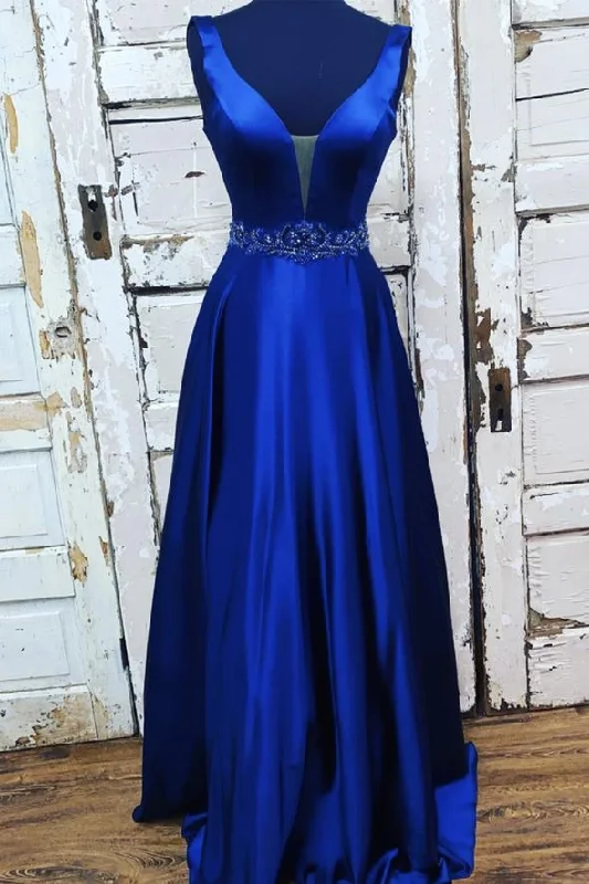 Great Deals, Just for You!Blue satin long A line prom dress evening dress    cg22095