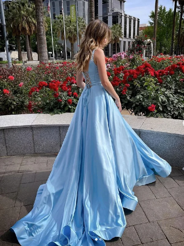 Your Discount is Waiting!Your Discount is Waiting!BLUE SATIN LONG PROM DRESS BLUE SATIN EVENING DRESS    cg21977