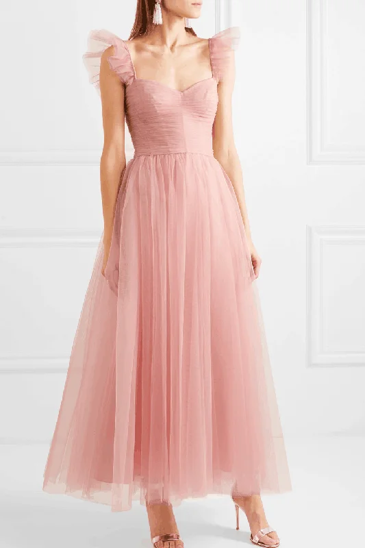 Instant Savings Await!Blush Pink Prom Dress Ankle-Length Ruched Tulle Skirt