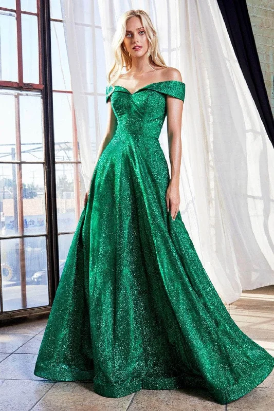 Best Price of the Season!Cinderella Divine - Off-Shoulder Sparkly Glitter Evening Gown CB050SC - 1 pc Emerald In Size 6 Available Best Price of the Season!Cinderella Divine - Off-Shoulder Sparkly Glitter Evening Gown CB050SC - 1 pc Emerald In Size 6 Available