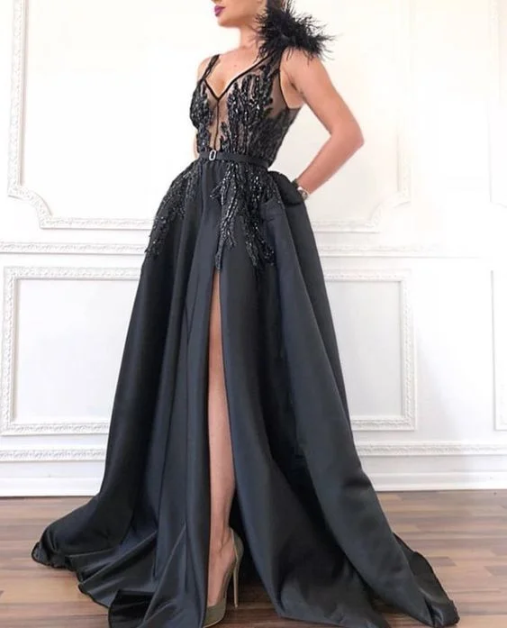 Enjoy Huge Discounts Now!Cute black satin sweetheart neck long prom dress    cg22089