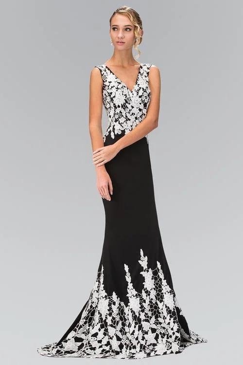 Hot Deals You Can’t Resist!Elizabeth K - GL1408 Contrast Lace Ornate Sheath Gown