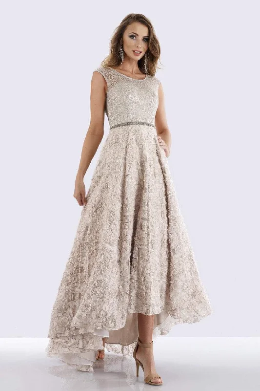 Upgrade for Less!Feriani Couture - Embossed Floral Cap Sleeves High Low Dress 18662 - 1 pc Stone In Size 6 Available Upgrade for Less!Feriani Couture - Embossed Floral Cap Sleeves High Low Dress 18662 - 1 pc Stone In Size 6 Available