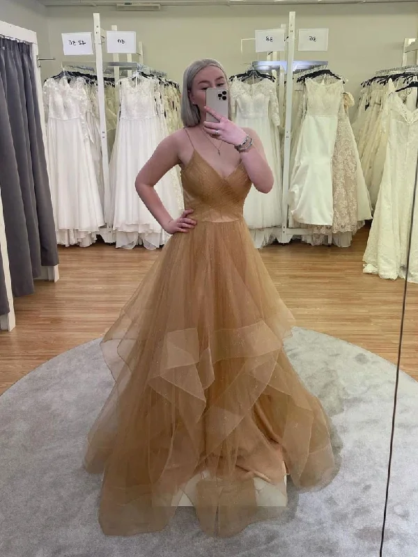 Time to Snag a Bargain!Gold v neck tulle sequin long prom dress gold evening dress cg22031 Time to Snag a Bargain!Gold v neck tulle sequin long prom dress gold evening dress cg22031