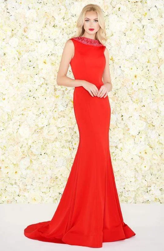 The Best Deals Won’t Wait!The Best Deals Won’t Wait!Mac Duggal - Beaded Rolled Collar Mermaid Evening Gown 12094R - 1 pc Red In Size 10 Available
