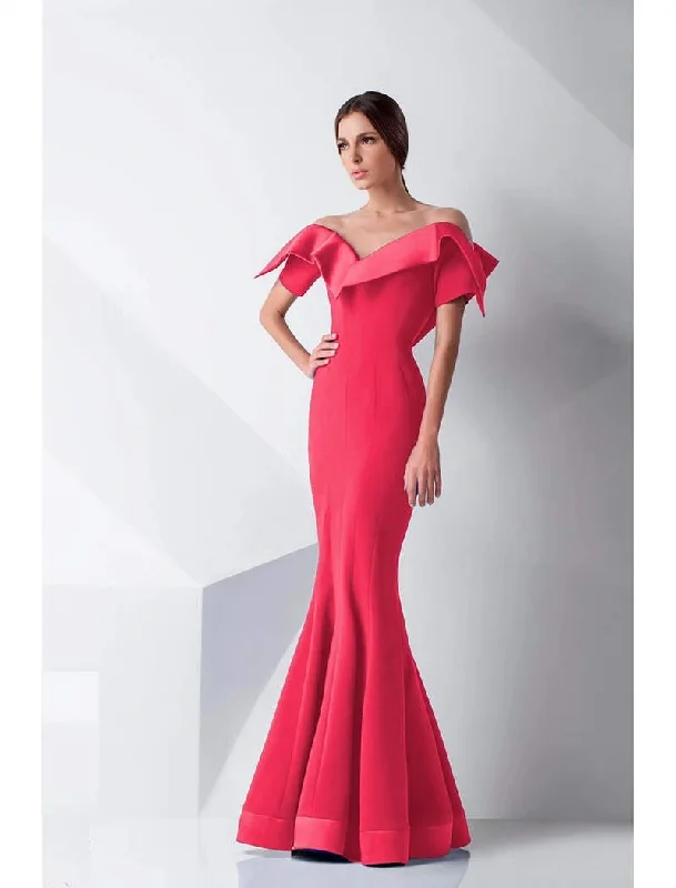 Your Wallet Will Thank You!MNM Couture - G0782 Folded Off-Shoulder Mermaid Gown  - 1 pc Coral in Size 6 Available