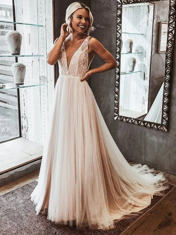 Score Big Savings Today!New A-Line V Neck Open Back Ivory Tulle Wedding Prom Dresses with Lace cg22144 Score Big Savings Today!New A-Line V Neck Open Back Ivory Tulle Wedding Prom Dresses with Lace cg22144