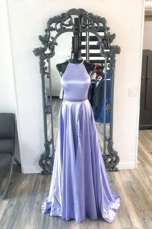 The Sale You’ve Been Waiting For!New Brand Lavender Satin A Line O Neck Long Prom Dress, Party Dresses    cg22072