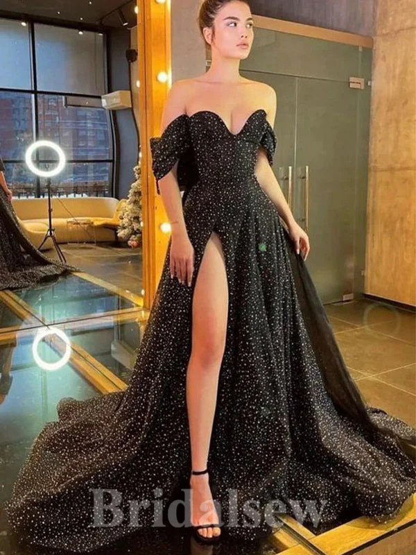 Shop Now and Save!Off the Shoulder A-line Black Glitter Tulle Modest Princess Long Women Evening Prom Dresses PD737 Shop Now and Save!Off the Shoulder A-line Black Glitter Tulle Modest Princess Long Women Evening Prom Dresses PD737