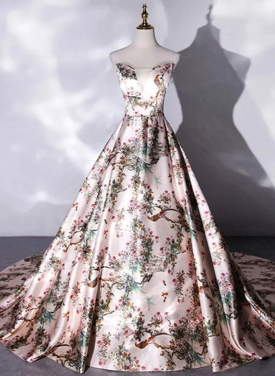 Hurry, Sale Ends Soon!Pink Satin Ball Gown Floral V-neckline Long Formal Dress, Pink Long Evening Dress Prom Dress cg22093 Hurry, Sale Ends Soon!Pink Satin Ball Gown Floral V-neckline Long Formal Dress, Pink Long Evening Dress Prom Dress cg22093