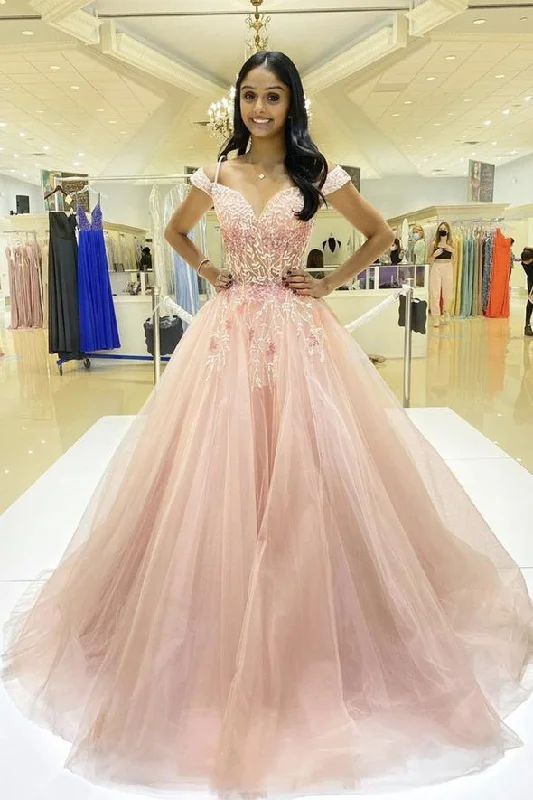 Price Drop Alert!Pink tulle lace long A line prom dress pink evening dress    cg22012