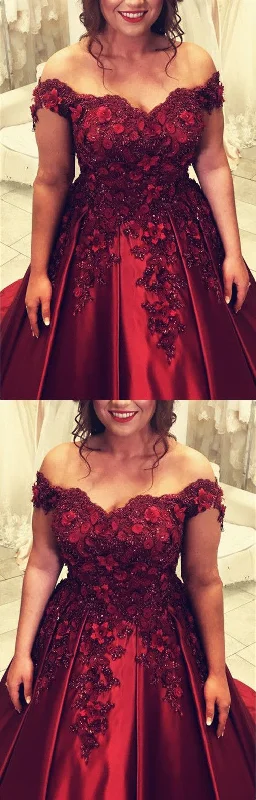 Buy One, Get One Free!Plus Size Prom Dresses Burgundy Ball Gown With 3D Flowers cg22154 Buy One, Get One Free!Plus Size Prom Dresses Burgundy Ball Gown With 3D Flowers cg22154