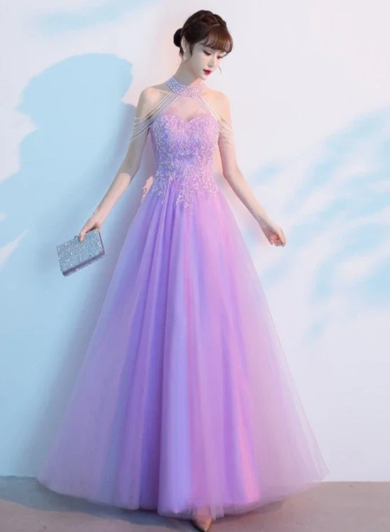 Shop Early, Save Big!Purple Tulle Beaded Floor Length A-Line Prom Dress, Long Evening Dress Party Dress cg22029 Shop Early, Save Big!Purple Tulle Beaded Floor Length A-Line Prom Dress, Long Evening Dress Party Dress cg22029