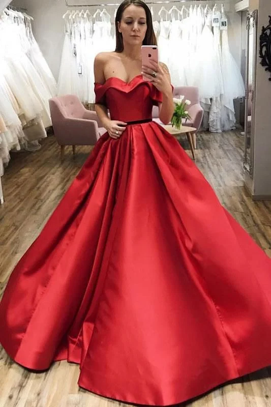 Snag the Best Prices Now!Red Ball Gown Off the Shoulder V Neck Satin Prom Dresses cg21999 Snag the Best Prices Now!Red Ball Gown Off the Shoulder V Neck Satin Prom Dresses cg21999
