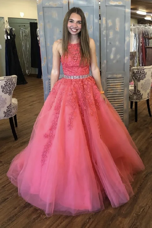 Shop Now and Save!Red lace long A line prom dress red evening dress    cg22026