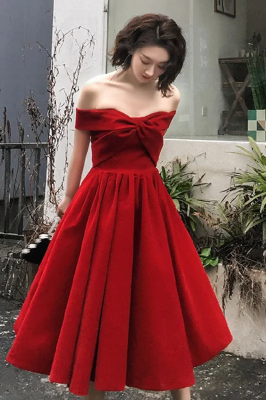 Buy More, Pay Less!Red Velvet Sweetheart Simple Knee Length Wedding Prom Dress cg22137 Buy More, Pay Less!Red Velvet Sweetheart Simple Knee Length Wedding Prom Dress cg22137