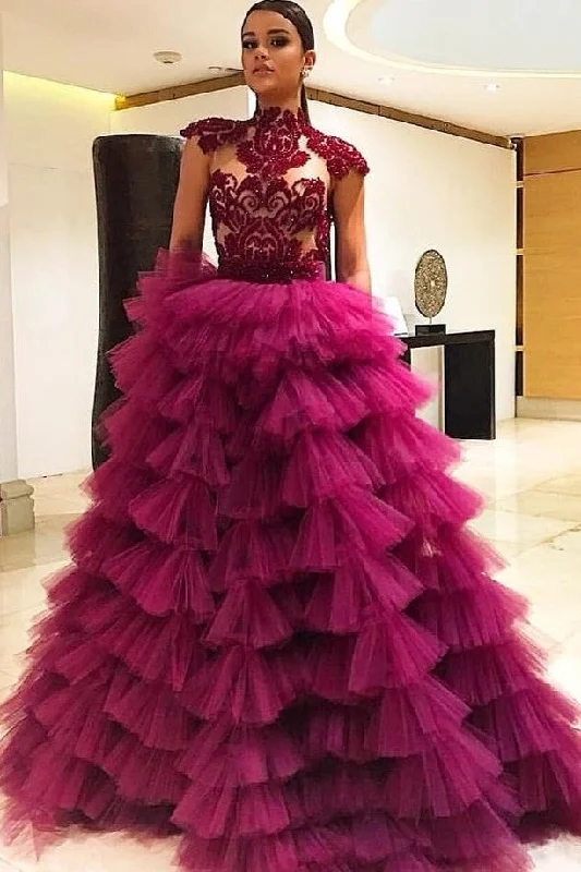 Limited-Time Price Drop!Rhinestones Sheer Bodice Fuchisa Prom Dresses with Tiered Skirt Limited-Time Price Drop!Rhinestones Sheer Bodice Fuchisa Prom Dresses with Tiered Skirt