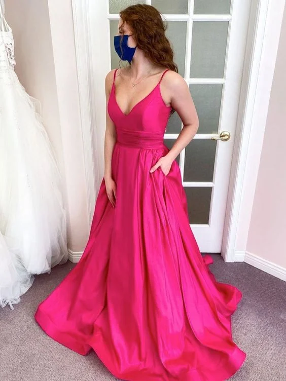 Great Deals, Just for You!Simple pink v neck satin long prom dress pink formal dress cg22059 Great Deals, Just for You!Simple pink v neck satin long prom dress pink formal dress cg22059