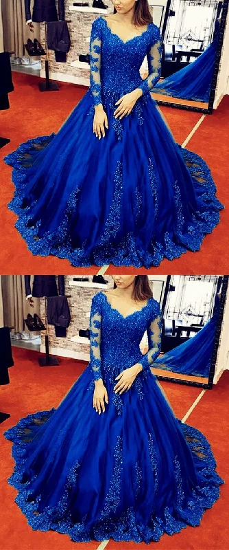 Flash Sale – Act Fast!Stunning Royal Blue Lace Long Sleeves Ball Gown Prom Dresses For Wedding Party cg22104 Flash Sale – Act Fast!Stunning Royal Blue Lace Long Sleeves Ball Gown Prom Dresses For Wedding Party cg22104