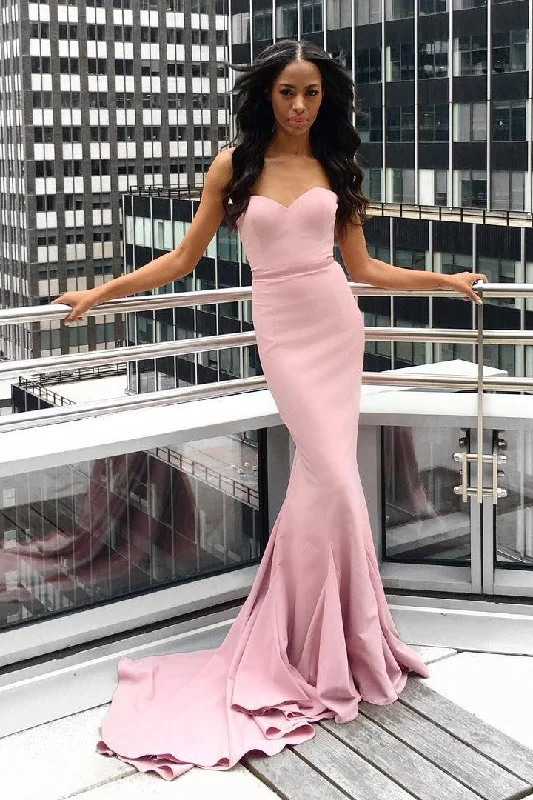 Score Big Savings Today!Sweetheart Pink Long Prom Dresses with Mermaid Train