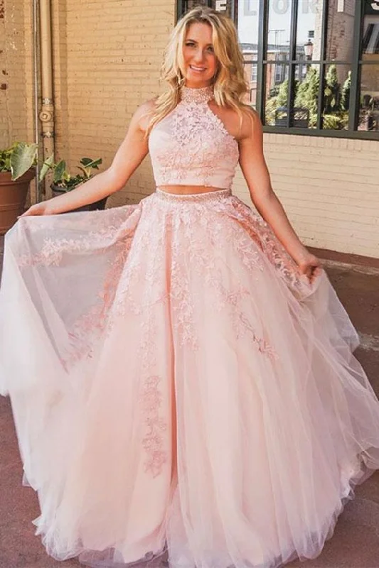 Limited Time Offer!Two Piece High Neck Open Back Long Prom Dress With Appliques cg21997 Limited Time Offer!Two Piece High Neck Open Back Long Prom Dress With Appliques cg21997