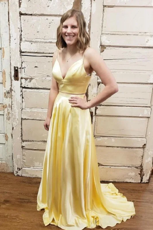 Instant Savings Await!two piece yellow long prom dress    cg22075
