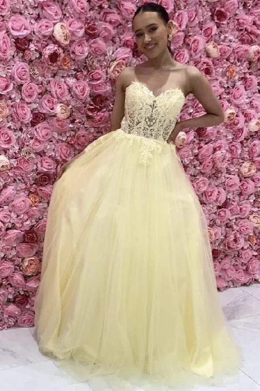 Limited Stock Available!Yellow lace long A line prom dress evening dress     cg22025