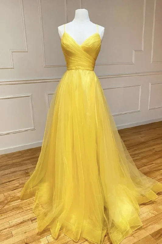 Price Drops You’ll Love!Yellow tulle long A line prom dress evening dress    cg22116