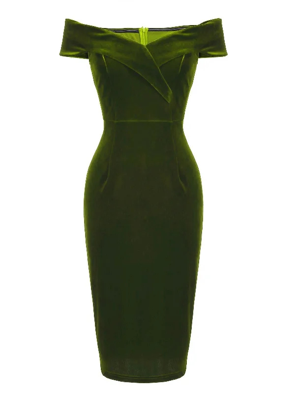 Find the Best Deals Here!1960s Off Shoulder Velvet Bodycon Dress