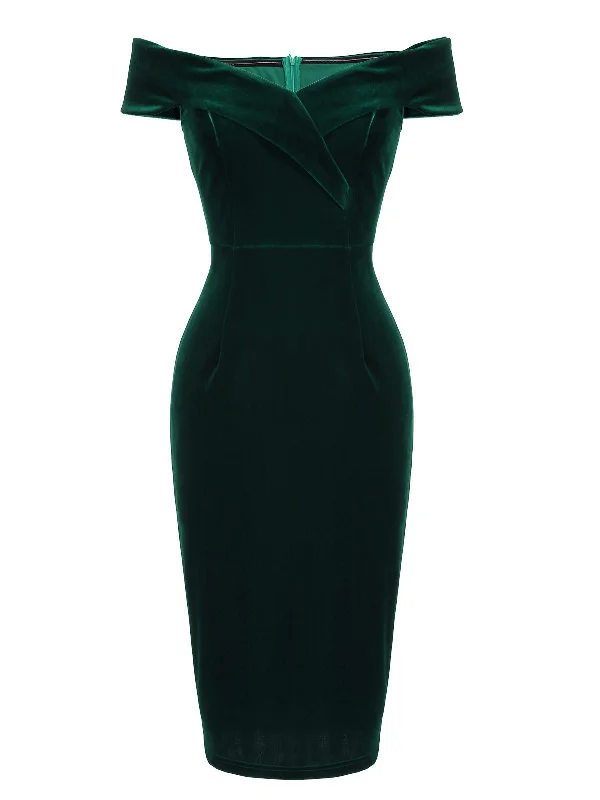 The Best Deals Won’t Wait!1960s Off Shoulder Velvet Bodycon Vintage Dress