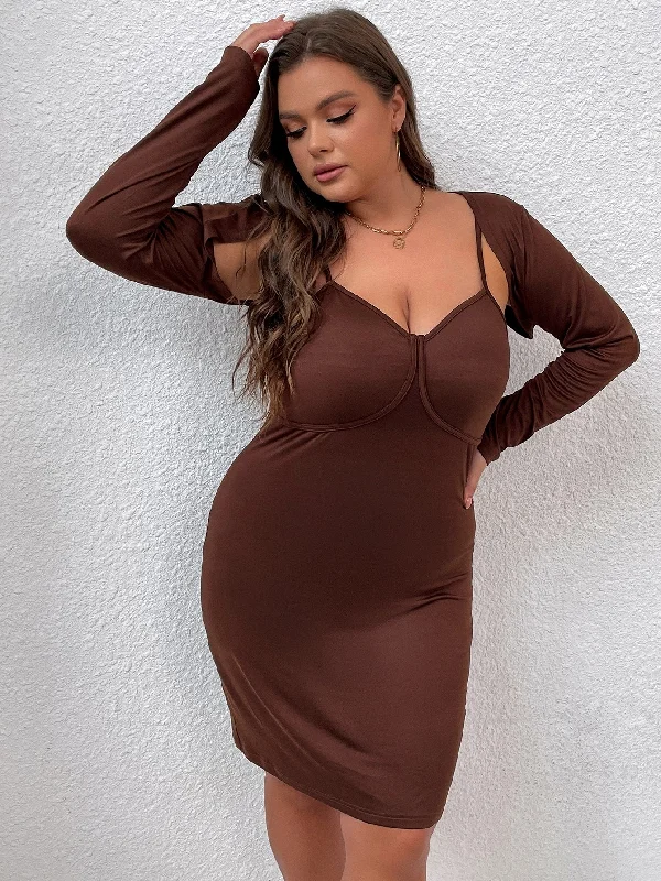 Instant Savings Await!KittenAlarm - Plus Bustier Cami Bodycon Dress With Bolero