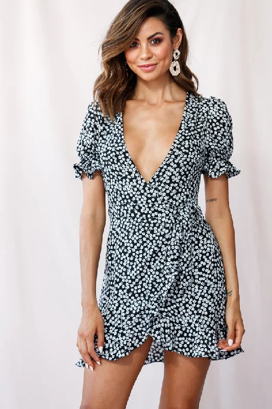 Enjoy Huge Discounts Now!Abigail Wrap Front Puff Sleeve Dress Black