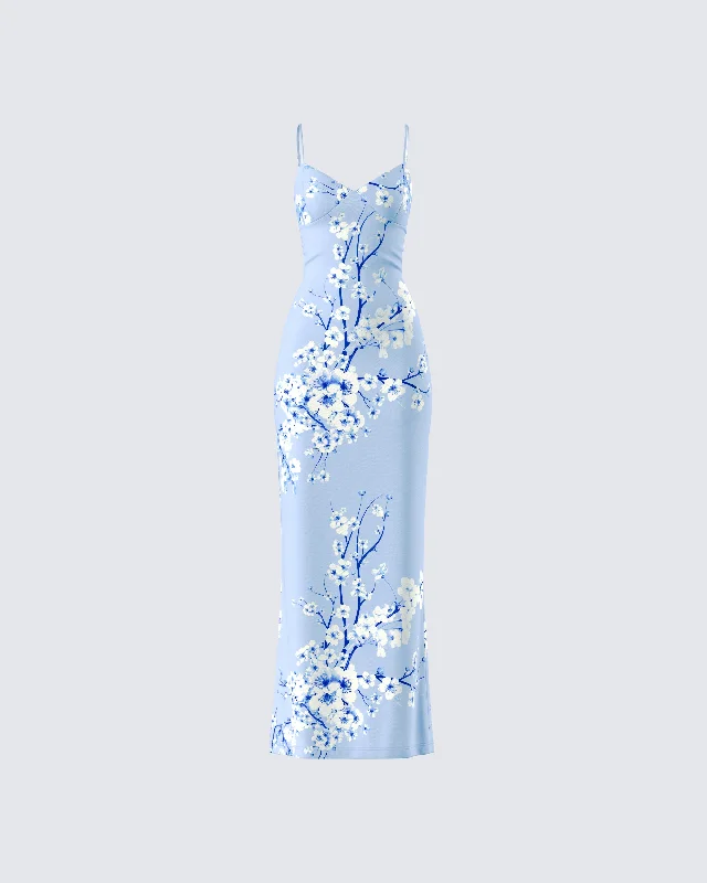 Your Shopping Wish, Our Discount Command!Azura Blue Floral Bodycon Maxi