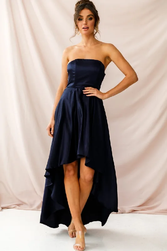 Save More Than Ever!Belle Strapless High-Low Hem Dress Navy