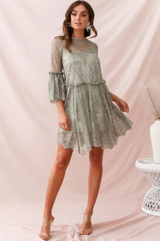 Limited Deals, Unlimited Savings!Birdie Lace Overlay Swing Dress Pistachio