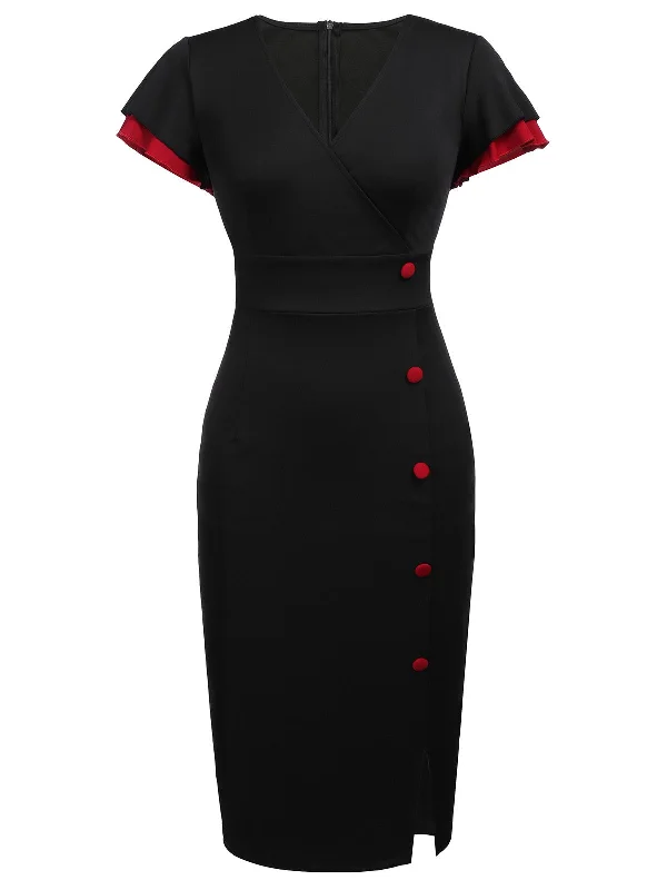 Your Wallet Will Thank You!Black 1960s Button Slit Bodycon Dress