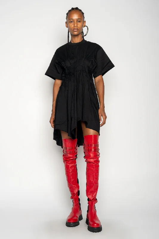 Buy One, Get One Free!BLACK CINCHED PLEATED T-SHIRT DRESS
