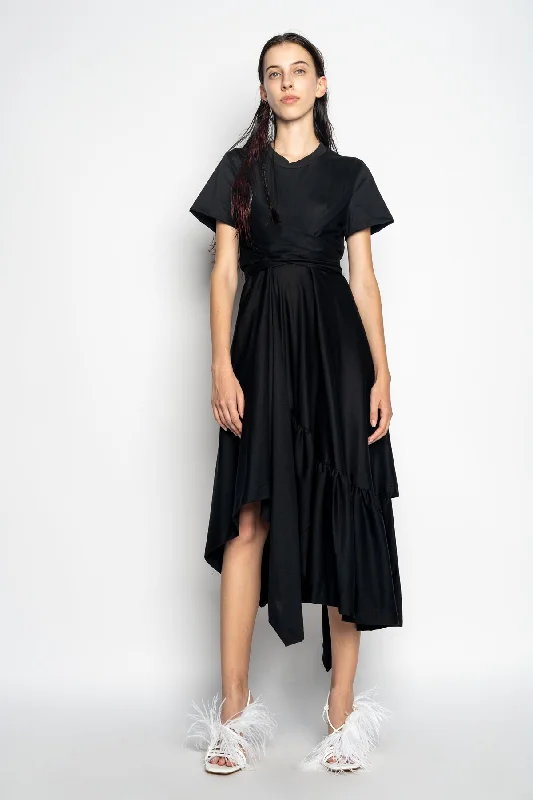 Great Deals, Just for You!BLACK CROSS WAIST DRAPE T-SHIRT DRESS