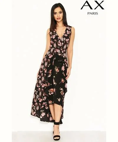 Buy More, Save More!Black Floral Frill Dress