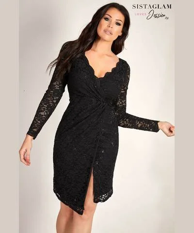Your Chance to Save is Now!Black Sequin Wrap Dress