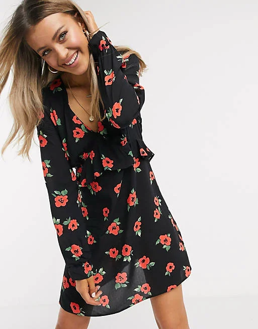Everything Must Go!Black Tea Dress In Rose Print
