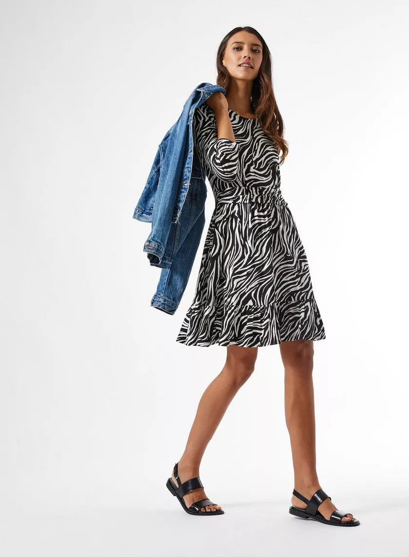 Snag the Best Prices Now!Black Zebra Print Ruched Waist Dress