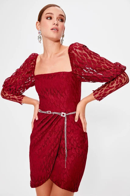 Act Fast – Limited Time Savings!Burgundy sleeve detail dress