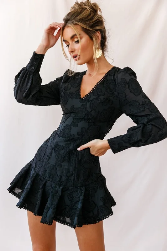More Discounts, More Joy!Camellia Open Back Cuff Sleeve Dress Black