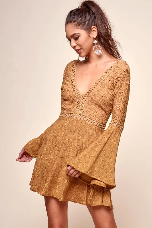 Hot Deals You Can’t Resist!Carson Crochet Bell Sleeve Dress Tan